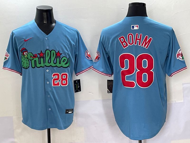 Men Philadelphia Phillies #28 Bohm Light Blue three generations Joint Name Nike 2025 MLB Jersey style 5